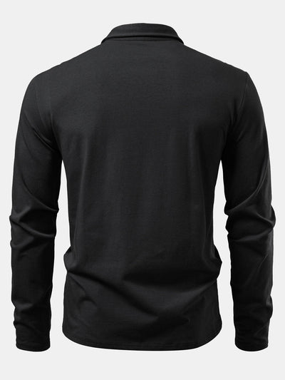 Liam | Solid Long Sleeve Cotton Polo Shirt