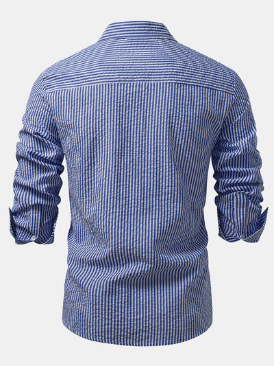 Ignacio® | Seersucker Striped Button Up Shirt & Straight Leg Linen Pants