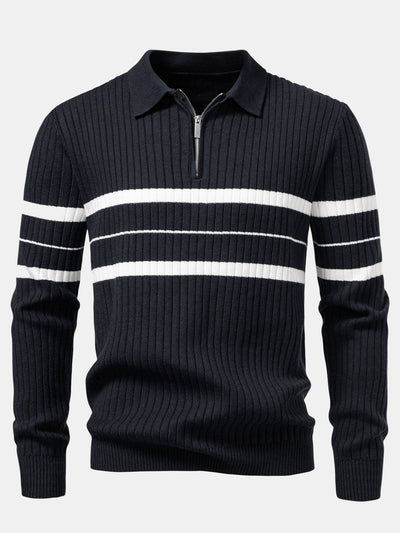 Aldemir® | Stripe Zip Knit Ribbed Polo Shirt