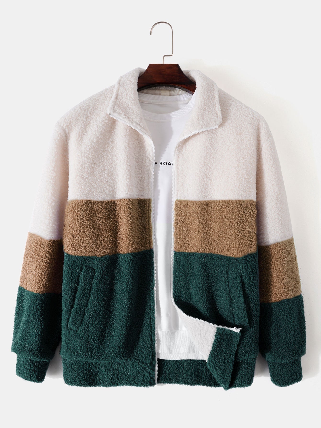 Arturo | Color Block Teddy Fleece Zip Up Coat