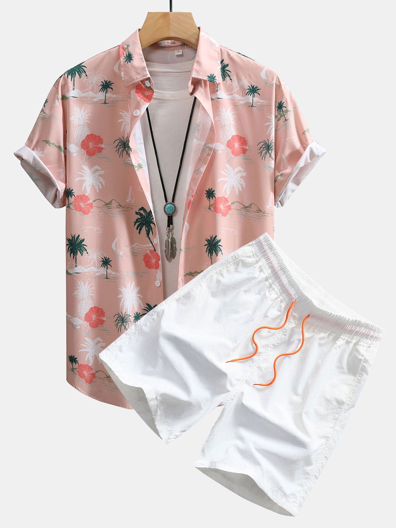 Lorenzo® | Tropical Plants Print Button Up Shirt & Swim Shorts
