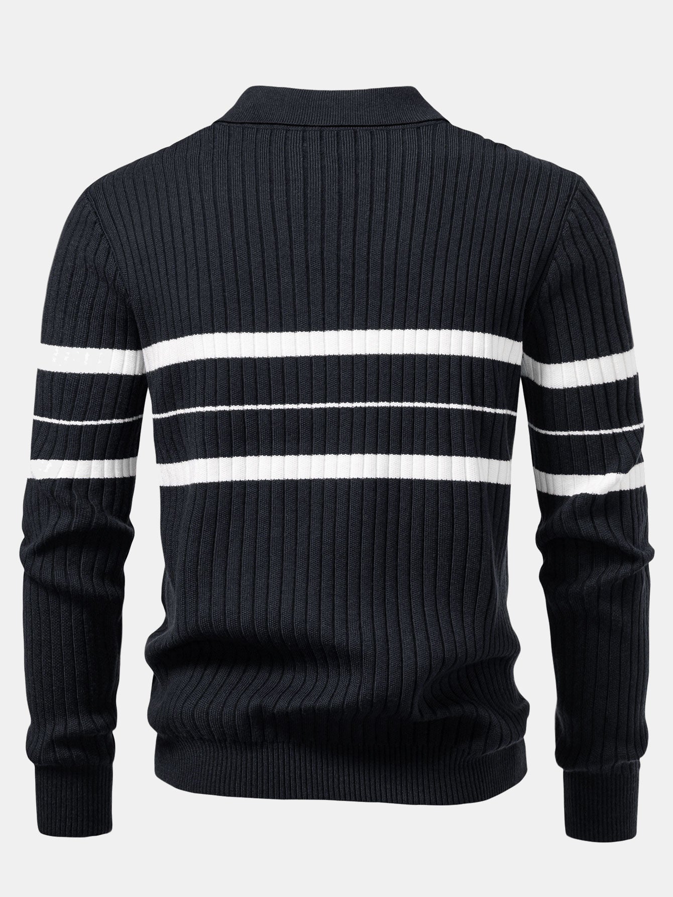 Aldemir® | Stripe Zip Knit Ribbed Polo Shirt
