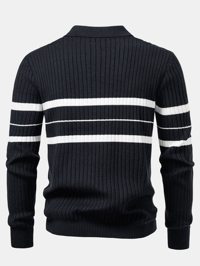 Aldemir® | Stripe Zip Knit Ribbed Polo Shirt