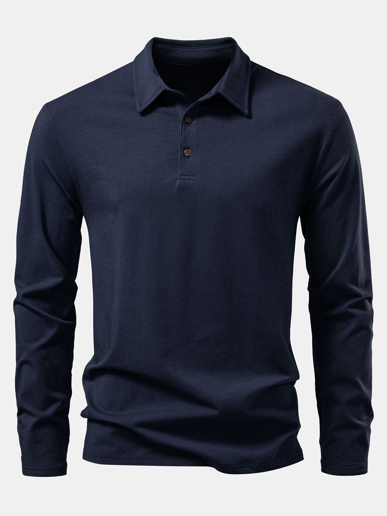 Livio® | Solid Long Sleeve Cotton Polo Shirt