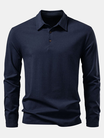 Livio® | Solid Long Sleeve Cotton Polo Shirt