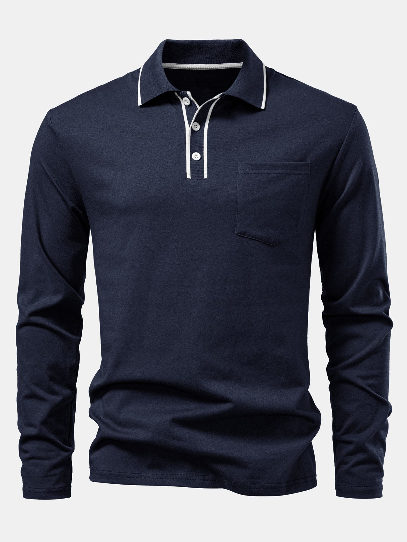 Mason | Long Sleeved Contrast Polo Shirt With Pocket