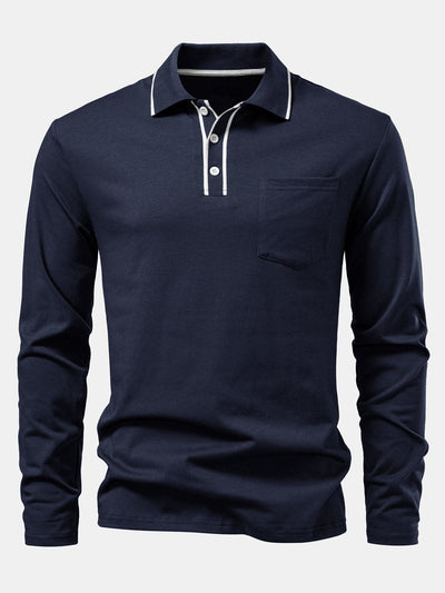 Lucio® | Long Sleeved Contrast Polo Shirt With Pocket