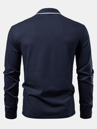 Lucio® | Long Sleeved Contrast Polo Shirt With Pocket