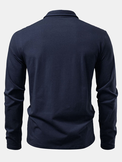 Liam | Solid Long Sleeve Cotton Polo Shirt