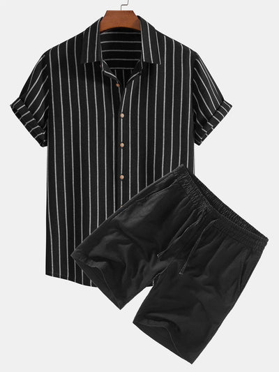 Nataniel® | Cotton Blend Striped Button Up Shirt & Linen Drawstring Shorts