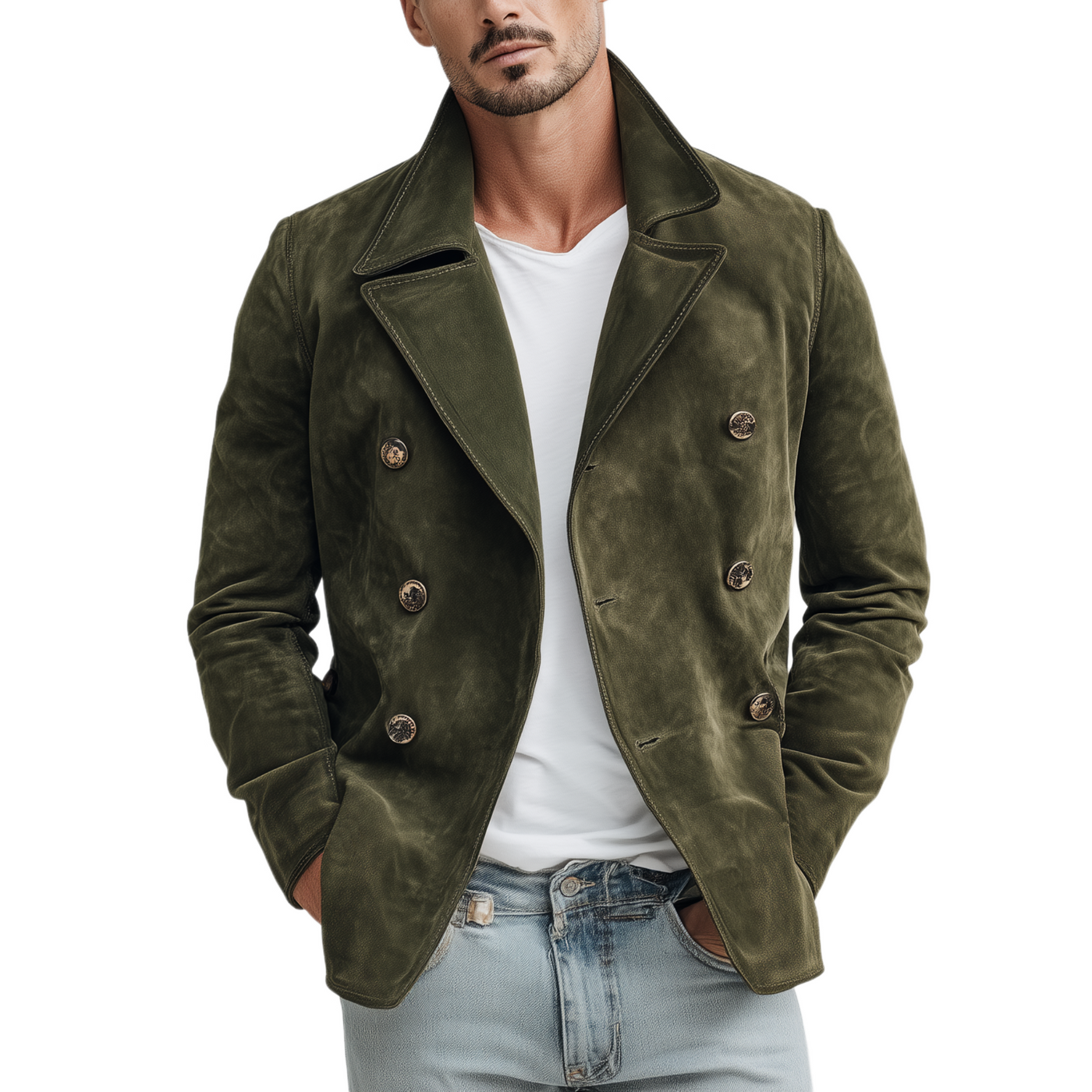 Men's Classic Casal Lapel Sede Doble Breasted JacketK