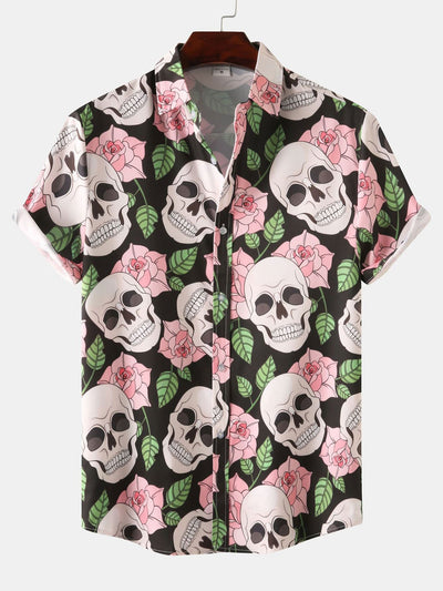 Alanis® | Skull Rose Print Button Up Shirt