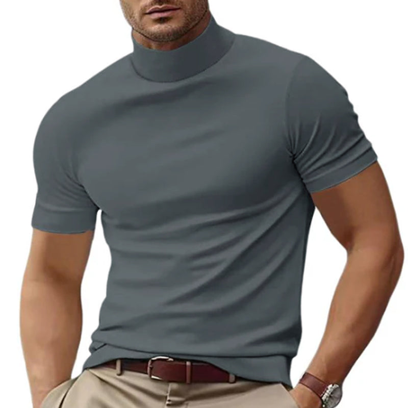 Men's Solid Color Half Trtle Neck SliFit Short Sleeve T-Shirt