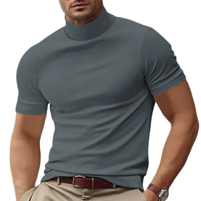 Men's Solid Color Half Trtle Neck SliFit Short Sleeve T-Shirt