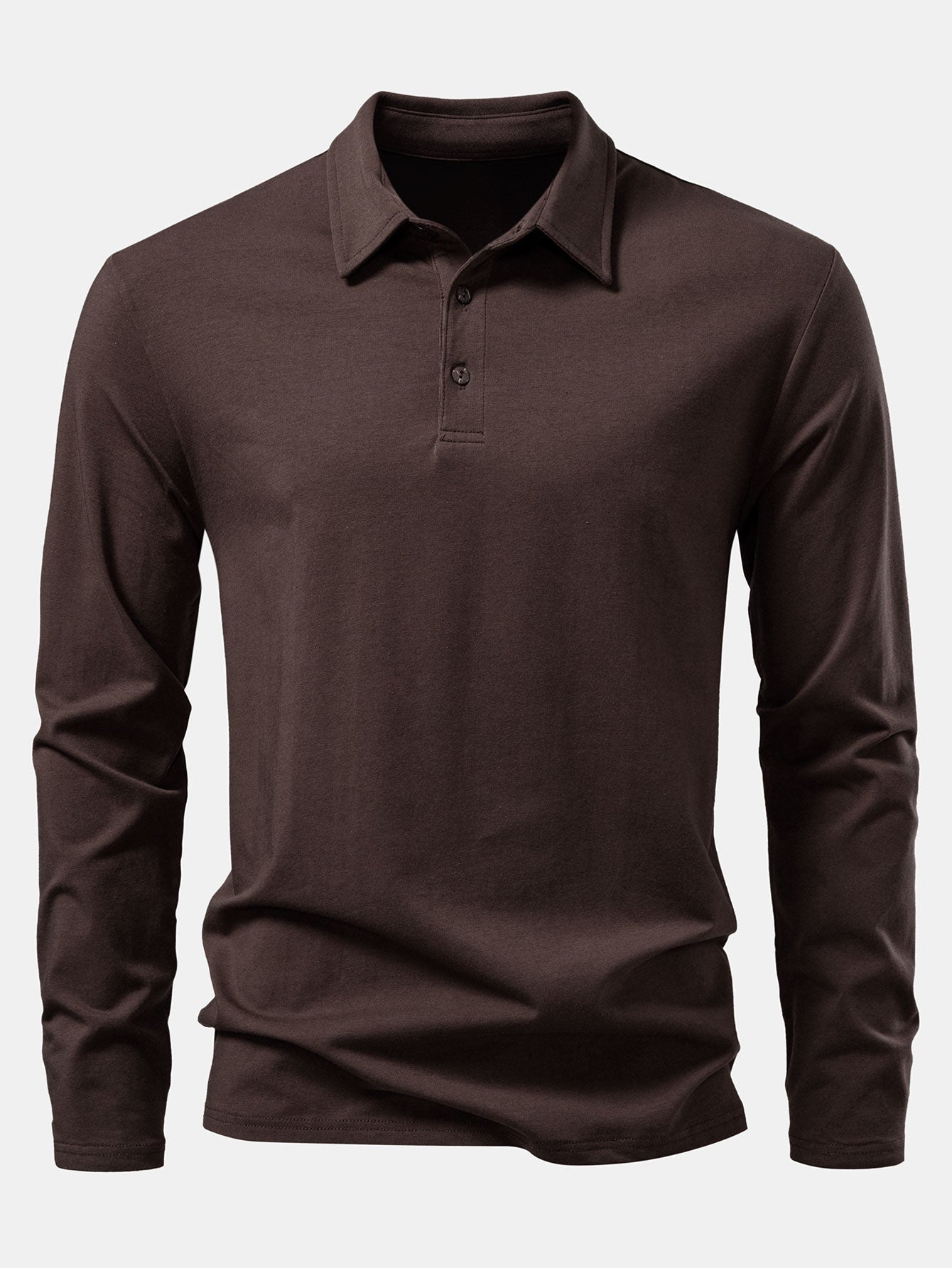 Liam | Solid Long Sleeve Cotton Polo Shirt