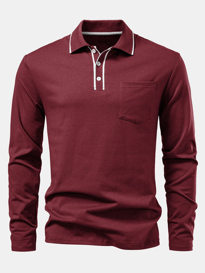 Mason | Long Sleeved Contrast Polo Shirt With Pocket