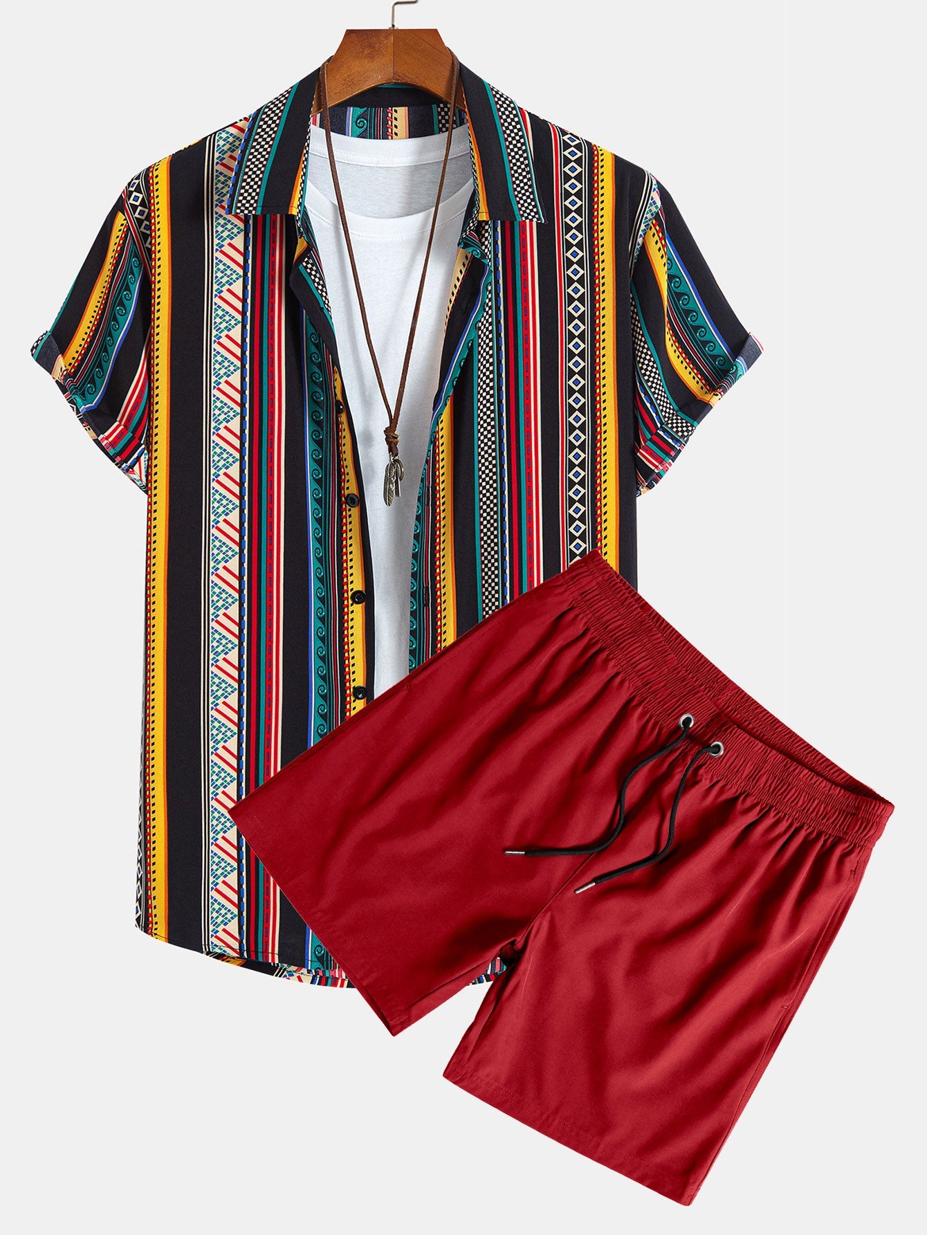 Silvio® | Ethnic Geometric Print Button Up Shirt & Swim Shorts