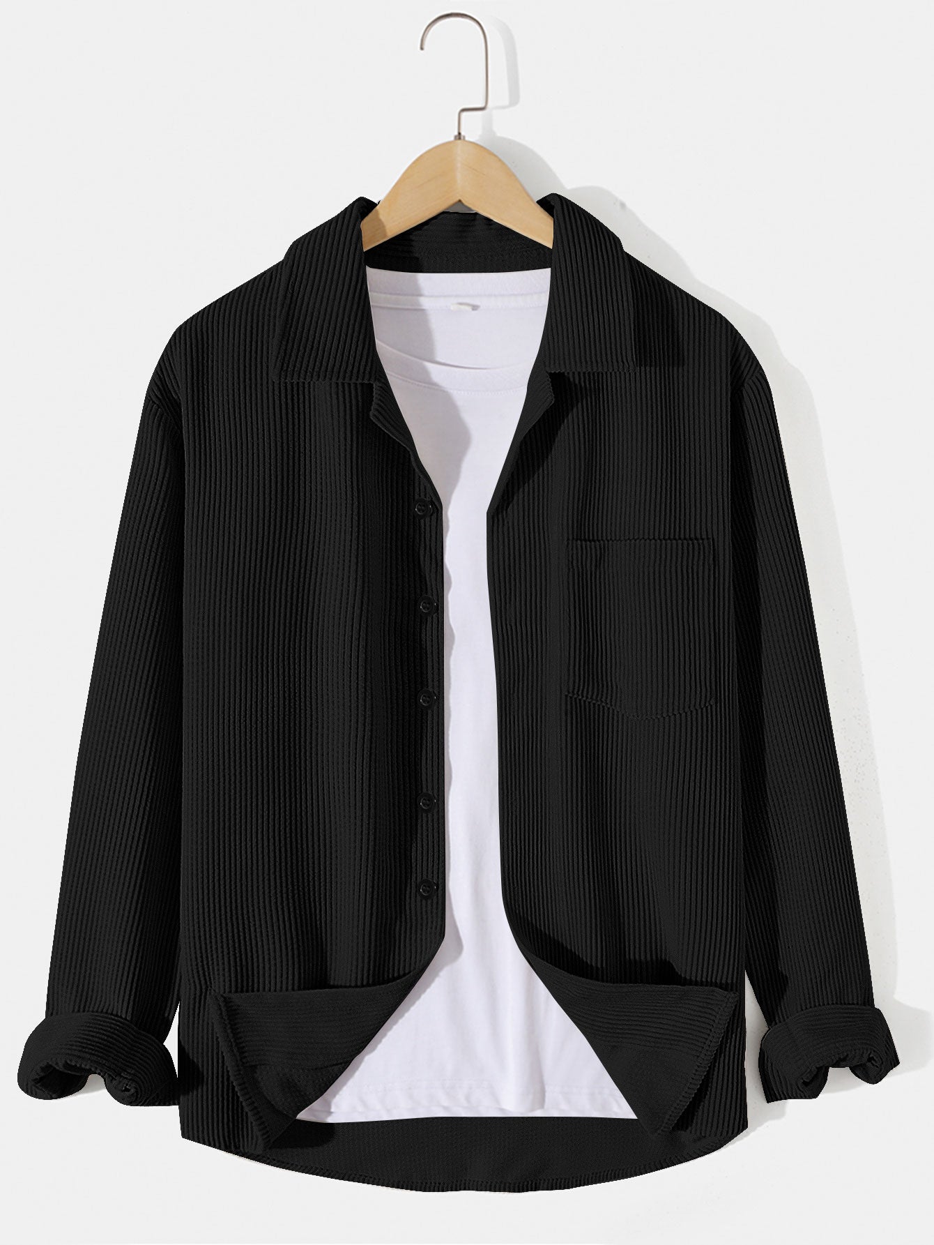 Amethist® | Long Sleeved Corduroy Revere Collar Shirt