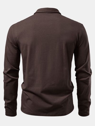 Livio® | Solid Long Sleeve Cotton Polo Shirt