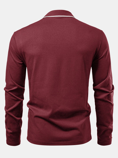Lucio® | Long Sleeved Contrast Polo Shirt With Pocket