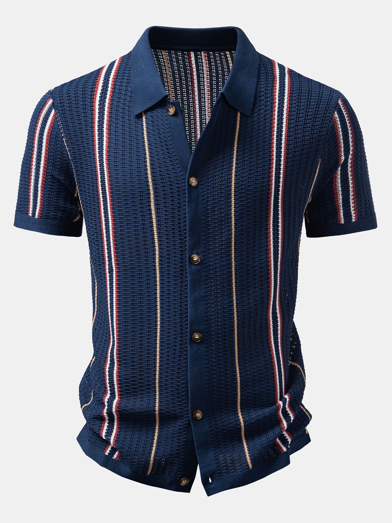 hola CROCHET STRIPED SHIRT WITH BUTTONS & STRAIGHT LEG LINEN PANTS