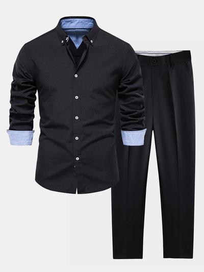 Fortunato® | Long Sleeve Button Up Oxford Shirt & Slim Fit Tapered Trousers