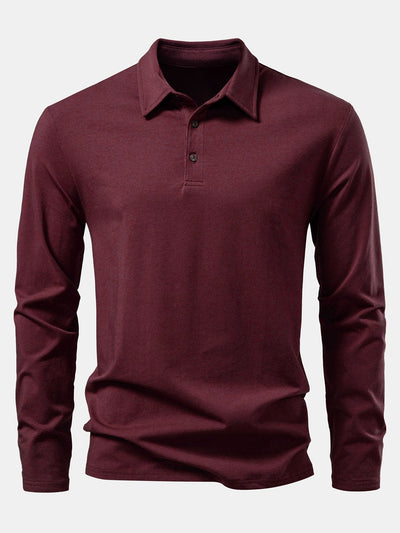 Liam | Solid Long Sleeve Cotton Polo Shirt
