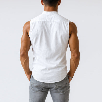Men's Casal Comfort Cotn Stand Collar Single Breasted Sleeveless Shirt