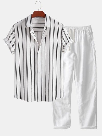 Adhemar® | Linen Look Striped Button Up Shirt & Straight Leg Linen Pants