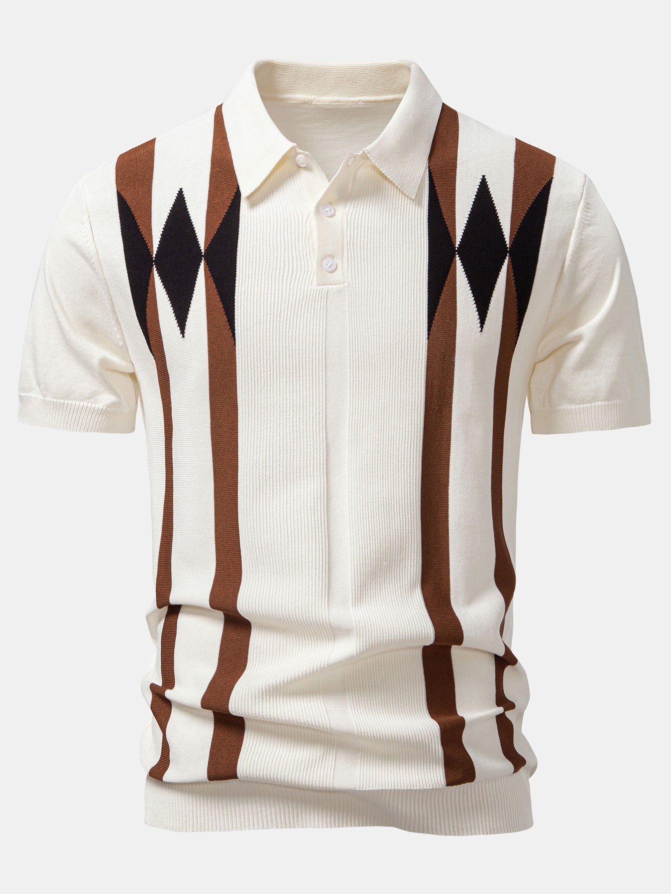 Daniel | Stripe Geometric Jacquard Knitted Polo Shirt