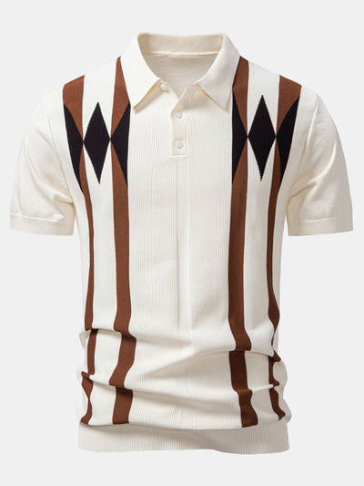 Daniel | Stripe Geometric Jacquard Knitted Polo Shirt