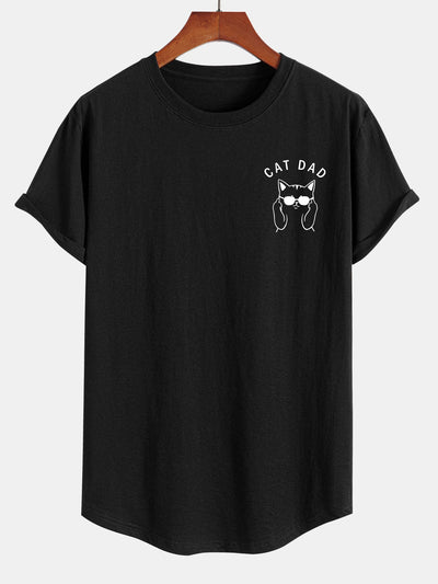 Gustavo® | Cat Dad Print Cotton Arc Hem T-Shirt