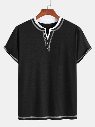 William® | 2-in-1 Notched Collar Contrast Stitching T-Shirt