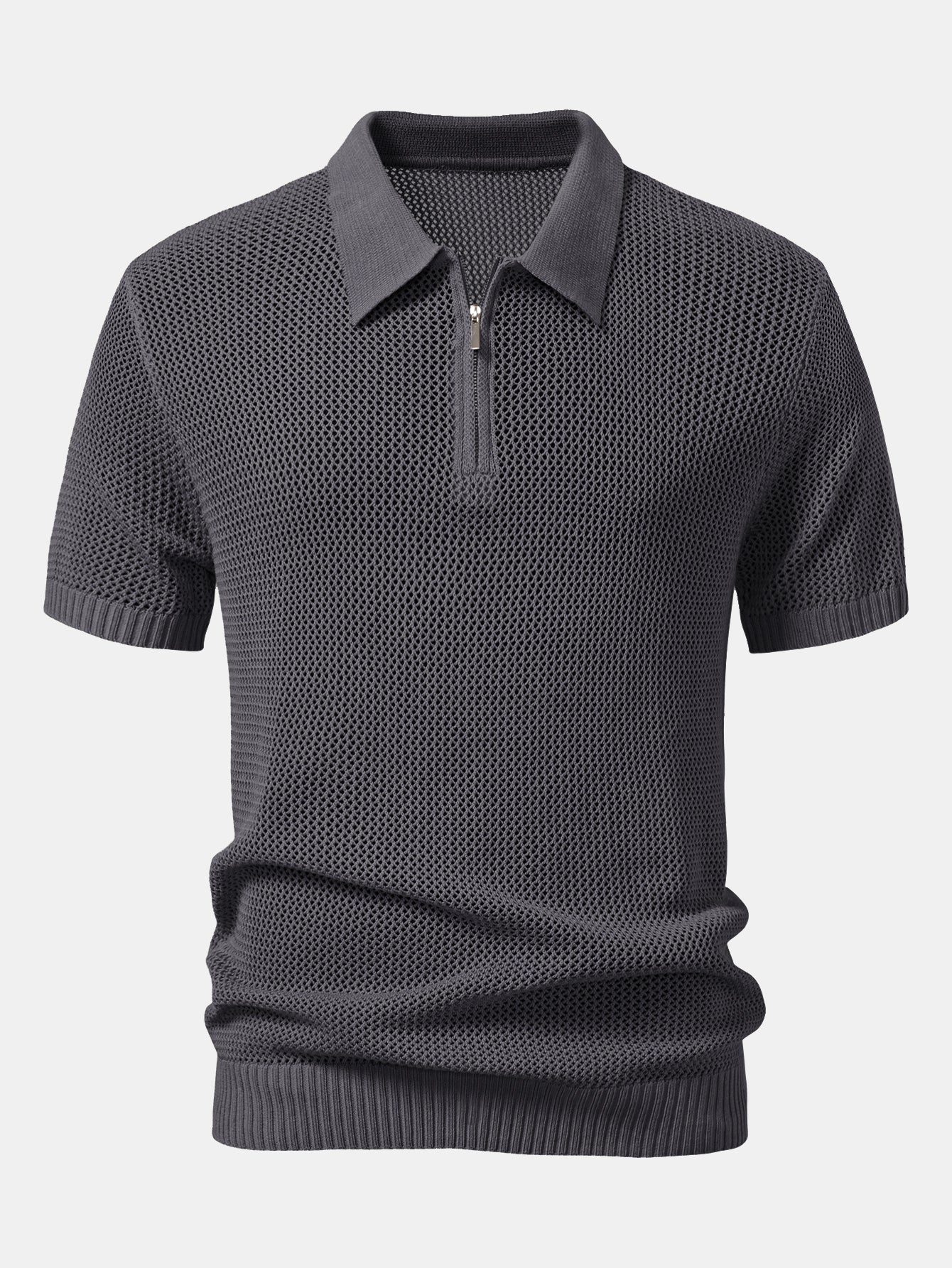 Teodoro® | Eyelet Zip Up Knit Polo Shirt