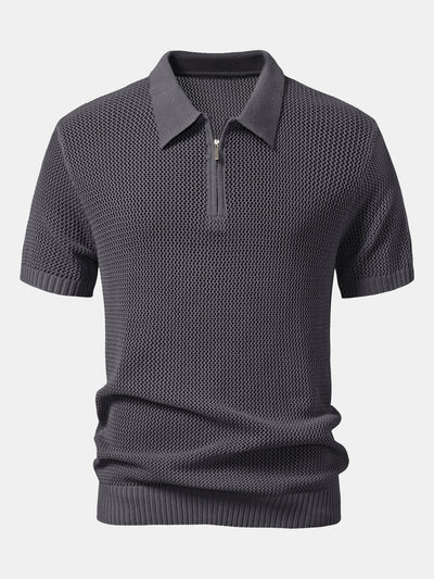 Teodoro® | Eyelet Zip Up Knit Polo Shirt