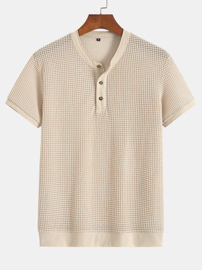 Eduardo® | Henley Neck Textured Ribbed Hem T-Shirt