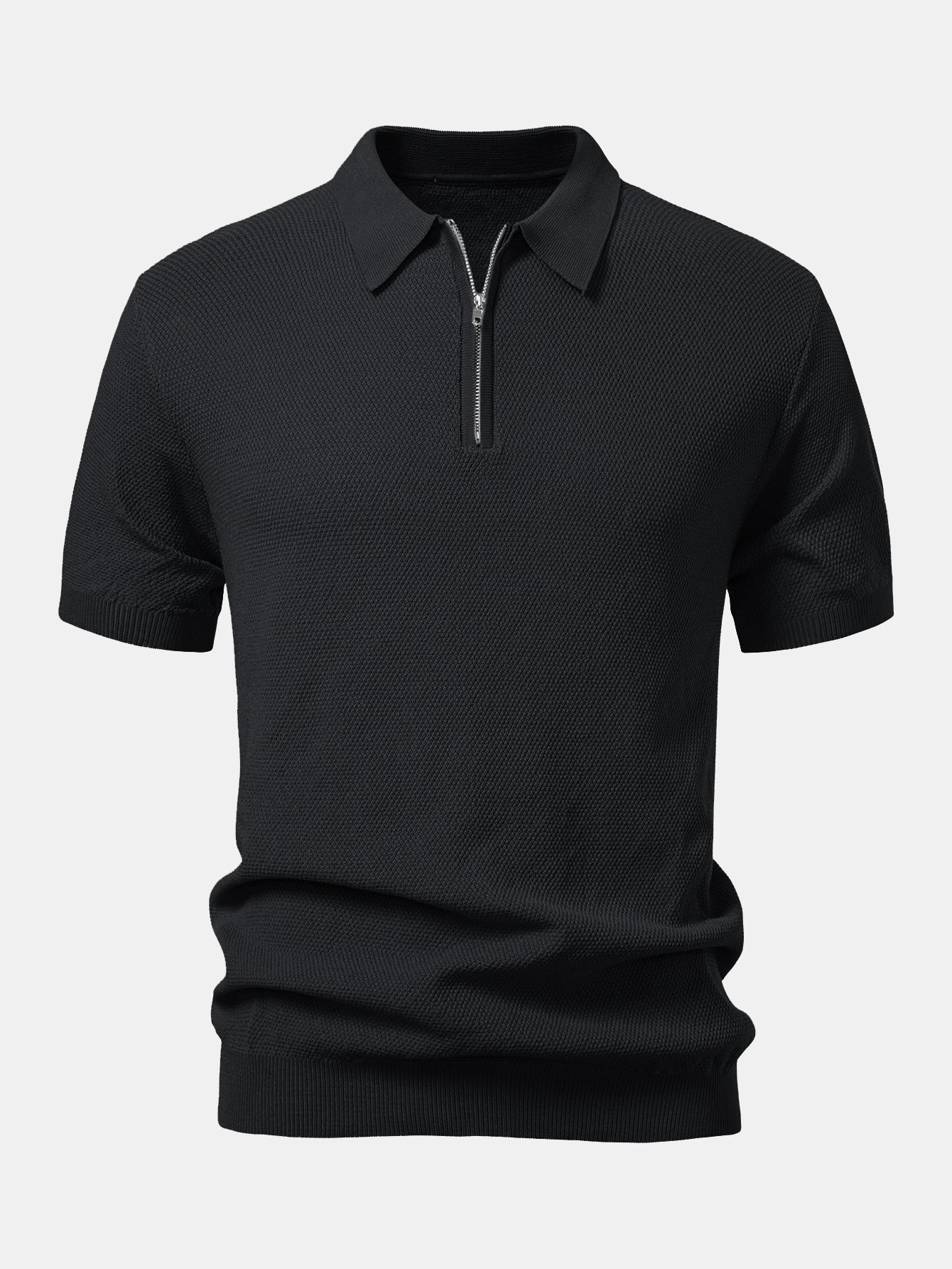 Julian | Textured Zip Up Knit Polo Shirt