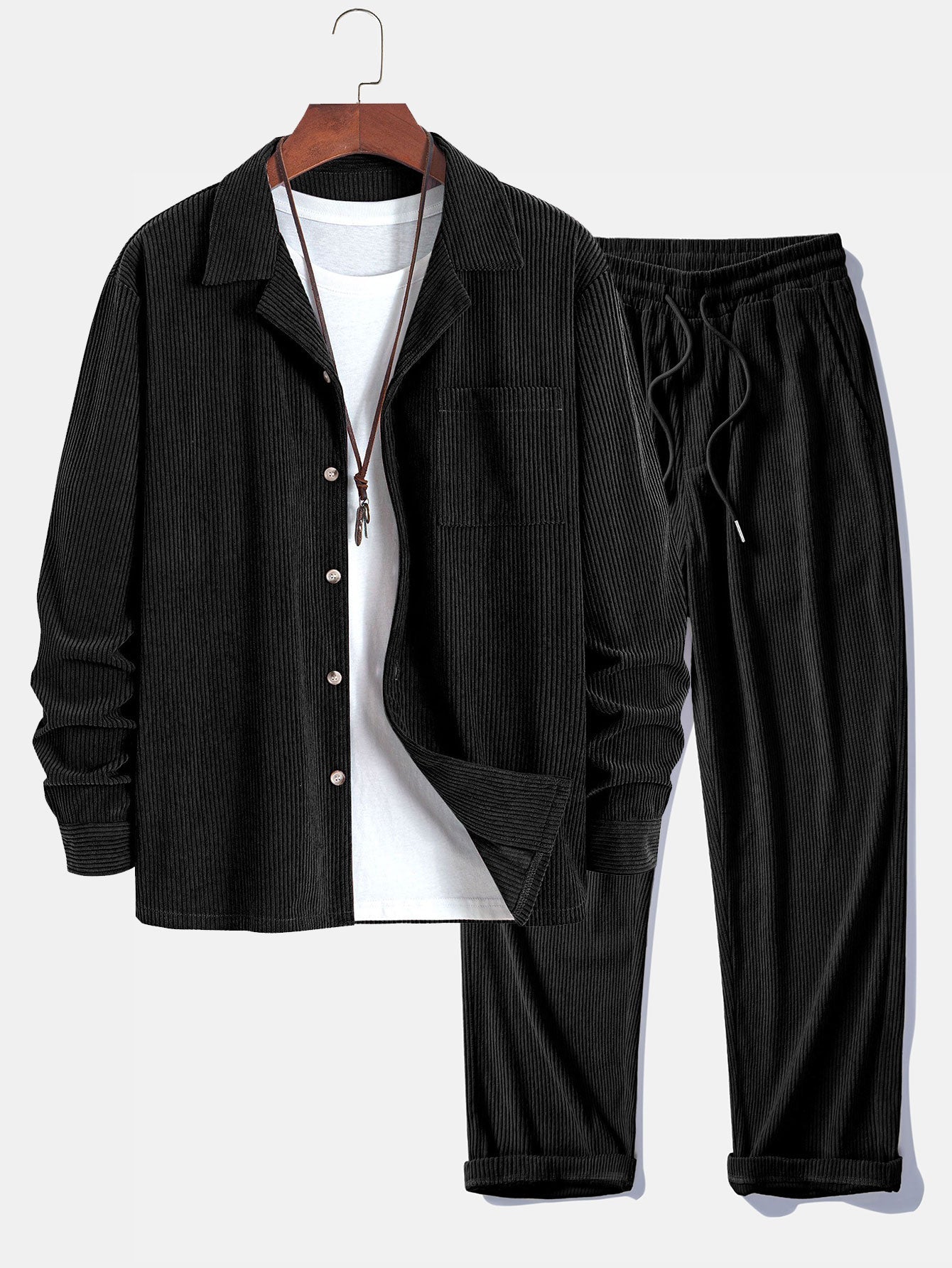 Idris® | Long Sleeve Corduroy Cuban Collar Shirt & Straight Leg Corduroy Pants