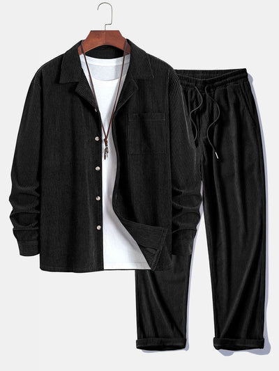 Idris® | Long Sleeve Corduroy Cuban Collar Shirt & Straight Leg Corduroy Pants