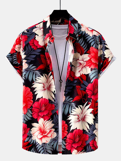 Juan® | Tropical Flowers Print Button Up Shirt & Swim Shorts