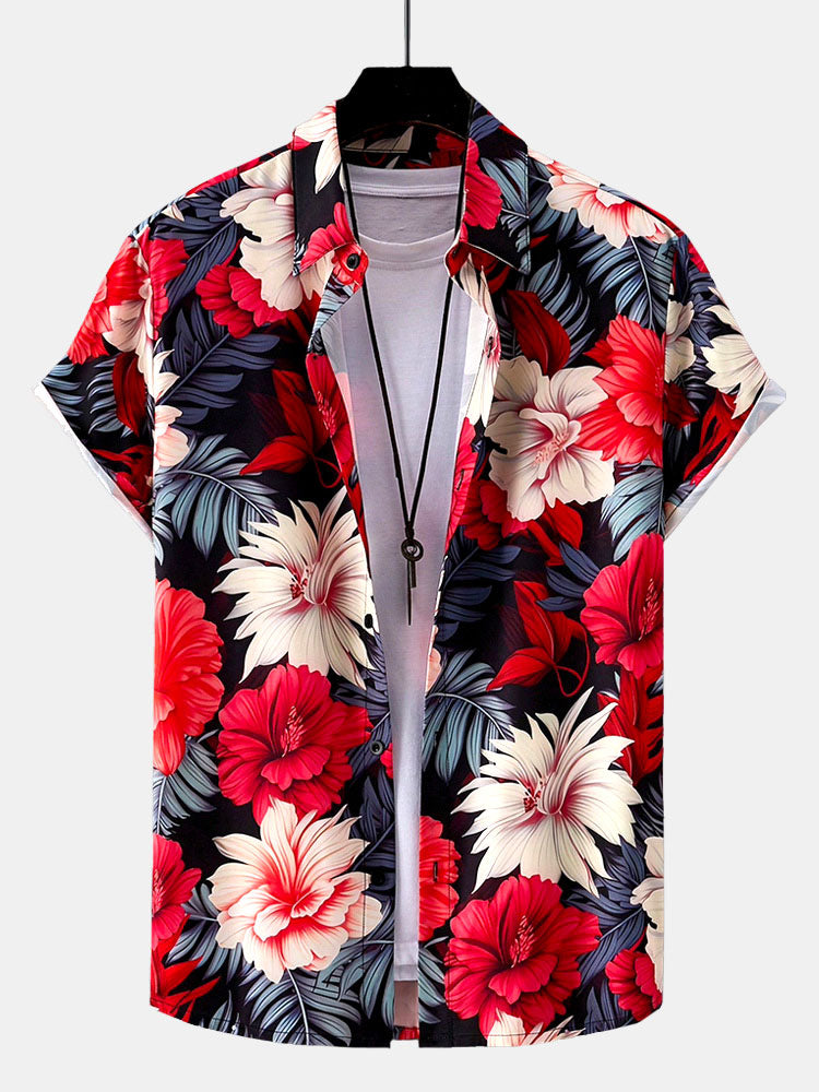 Allonzo® | Tropical Flowers Print Button Up Shirt