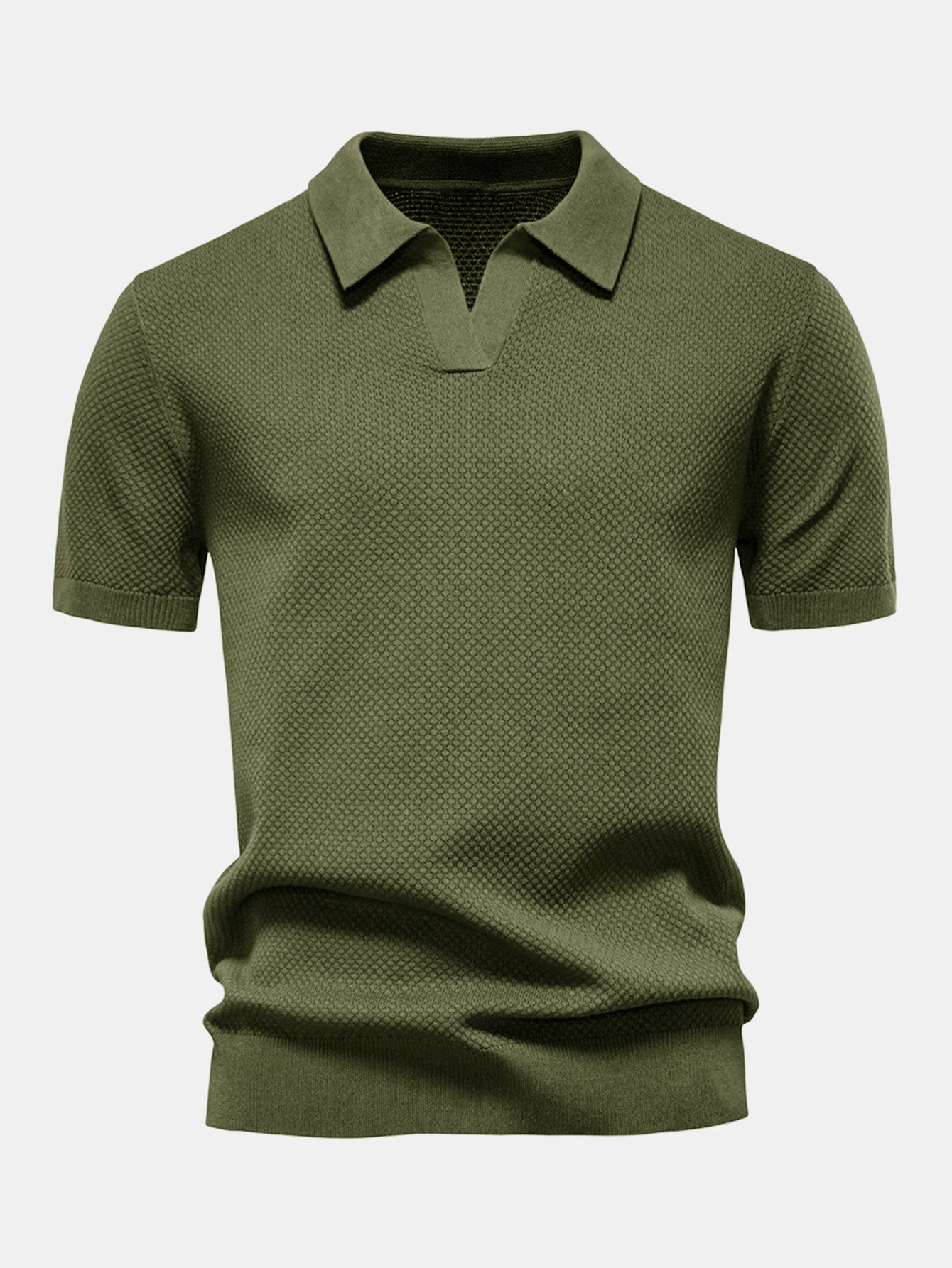 Jayden | Pineapple Texture Knit V Neck Polo Shirt