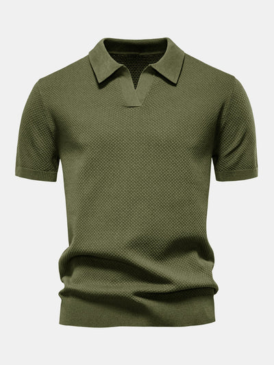 Jayden | Pineapple Texture Knit V Neck Polo Shirt