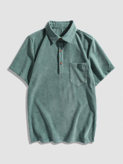 Abelardo® | Corduroy Solid Short Sleeve Basic Shirts