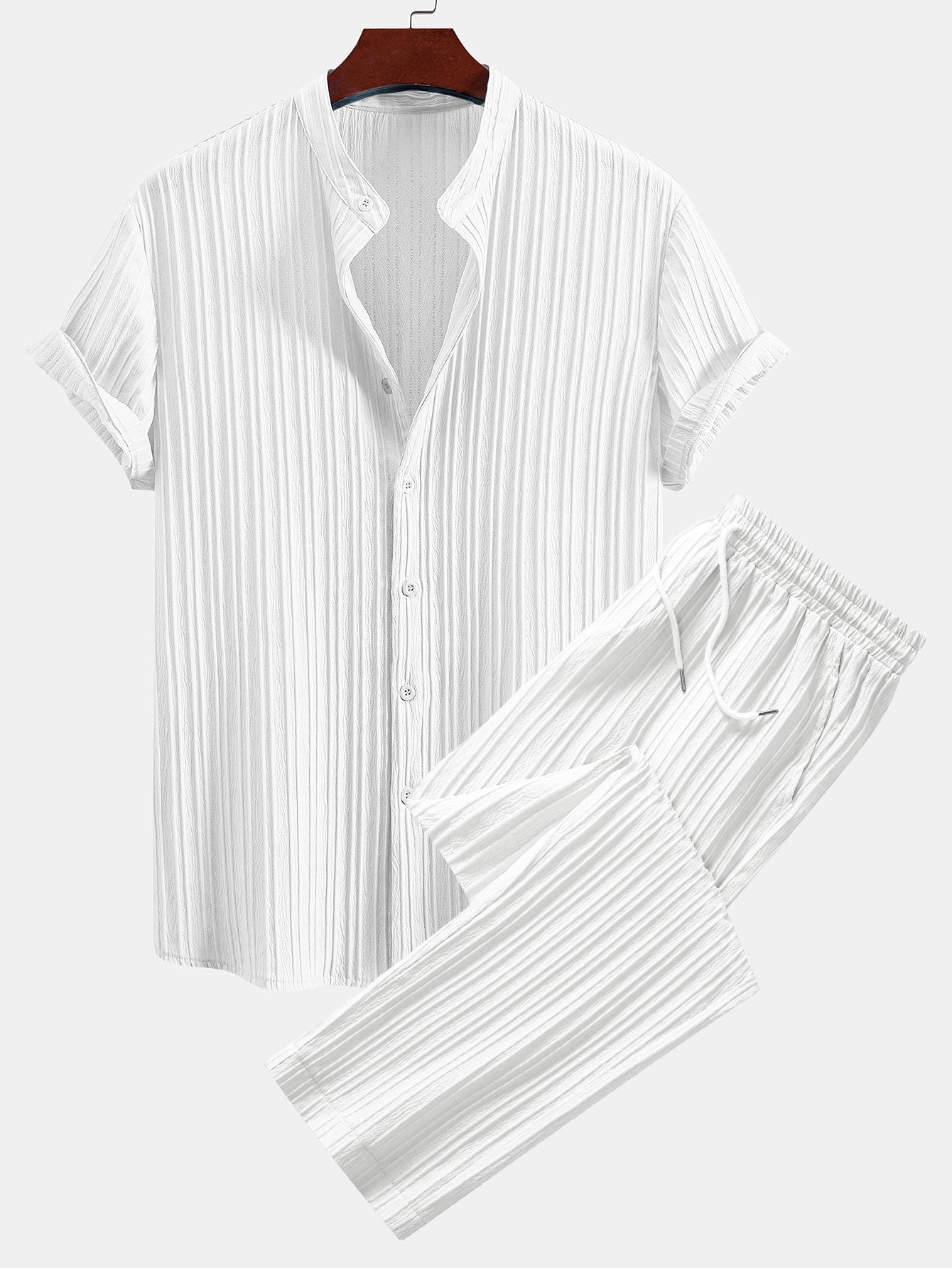 Asier® | Textured Stand Collar Shirt & Straight Leg Pants