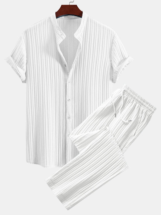 Asier® | Textured Stand Collar Shirt & Straight Leg Pants