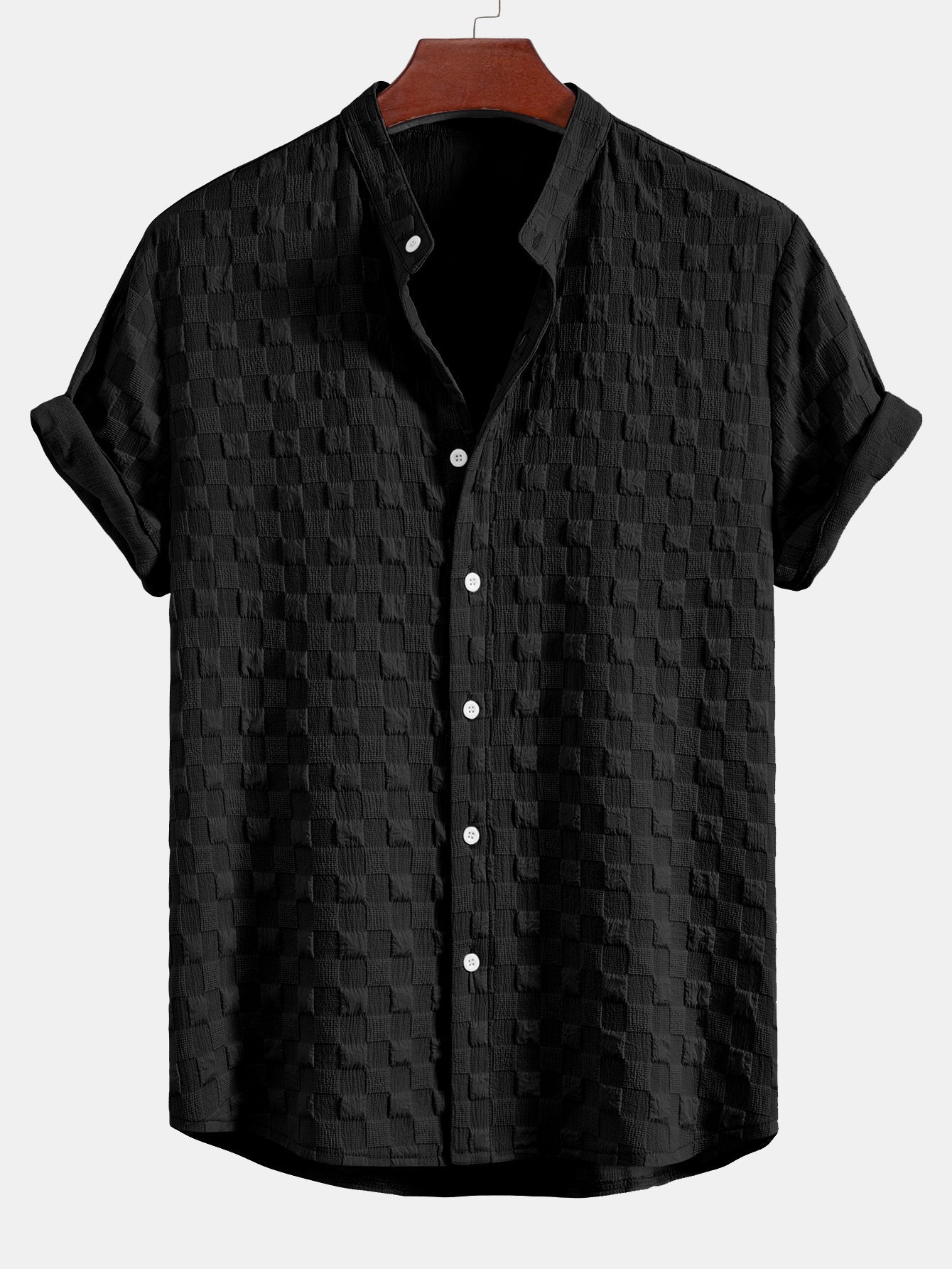 Jay® | Checkerboard Jacquard Stand Collar Shirt & Checkerboard Jacquard Shorts