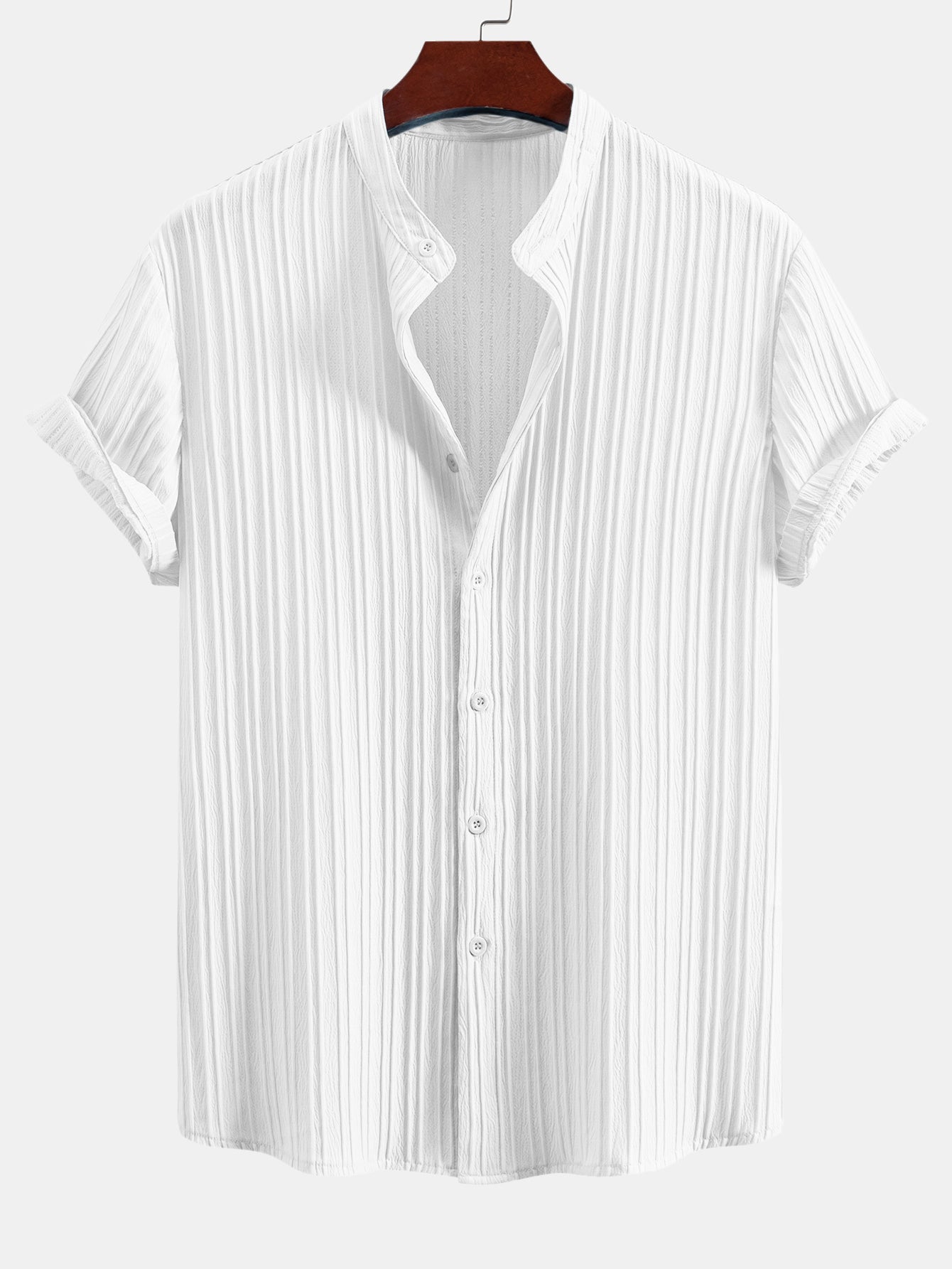 Asier® | Textured Stand Collar Shirt & Straight Leg Pants