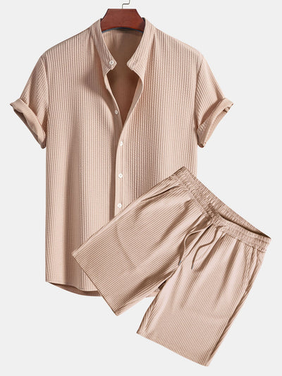 Brandon® | Muscle Fit Ribbed Stand Collar Shirt & Shorts