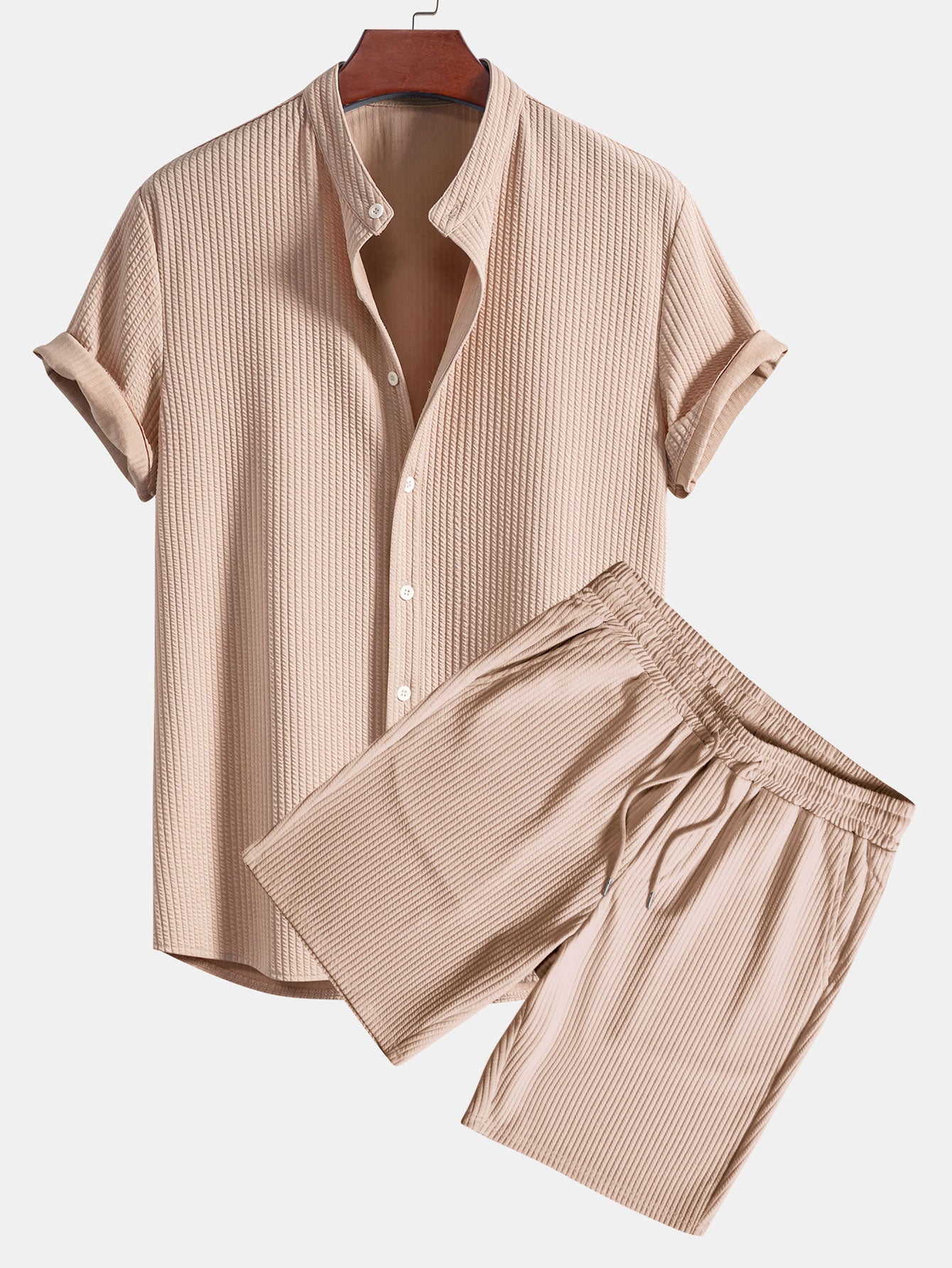 Carson® | Muscle Fit Ribbed Stand Collar Shirt & Shorts